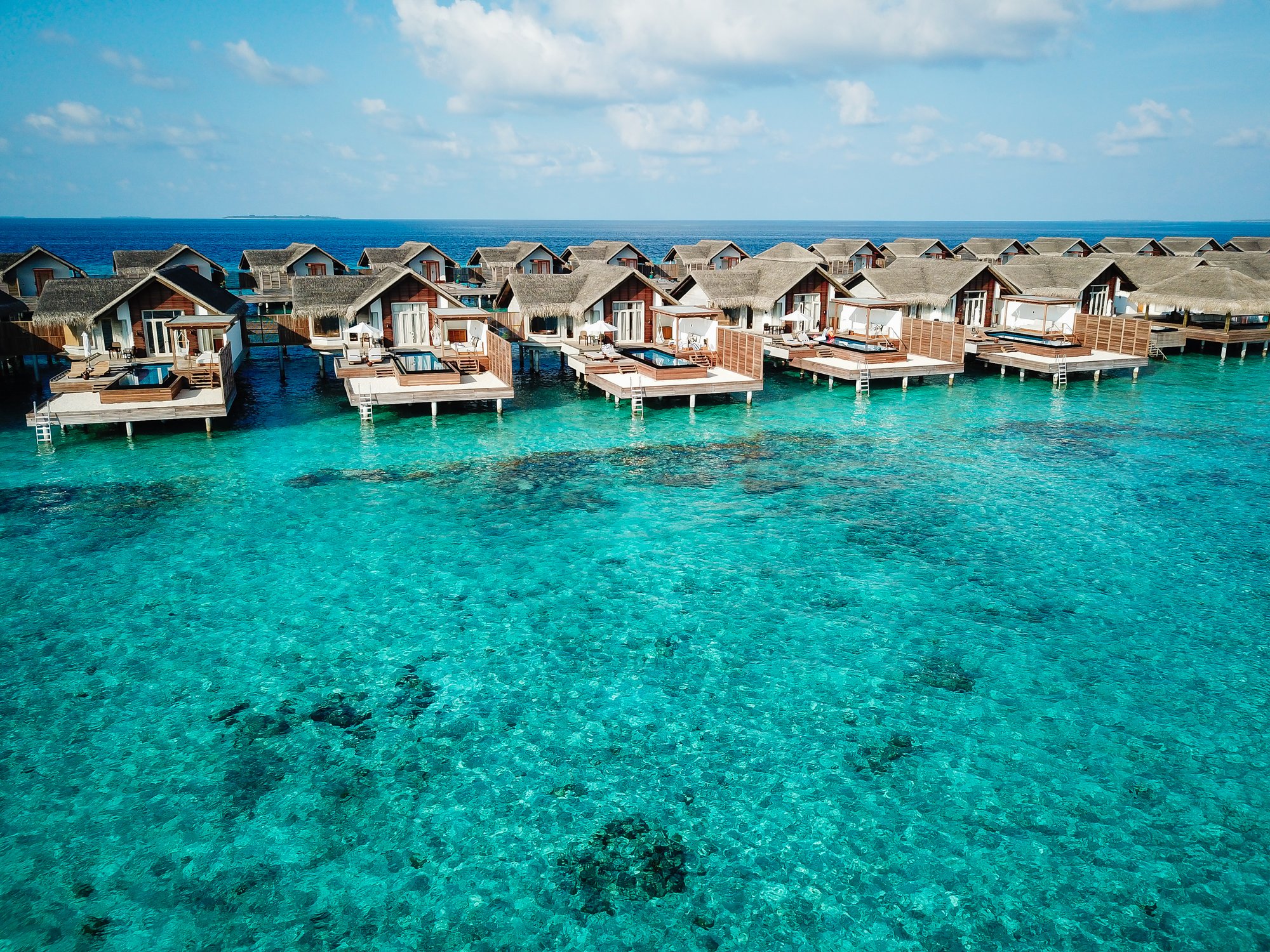 Aerial view of the water villas