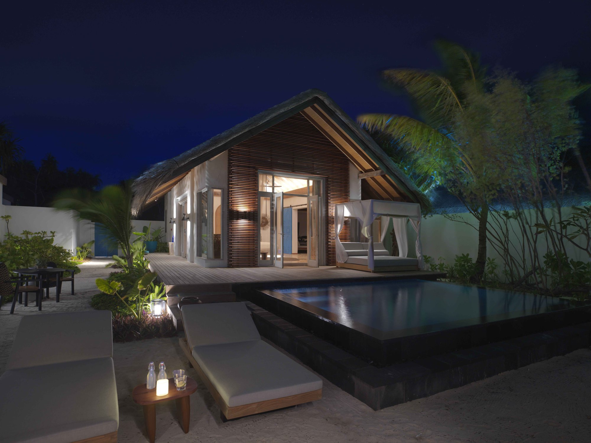 Beach villa at sunset